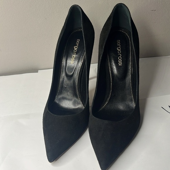 Sergio Rossi 39 / US 8.5 Black Suede Pointed Toe 4” Stiletto Heels Pumps - Picture 6 of 11